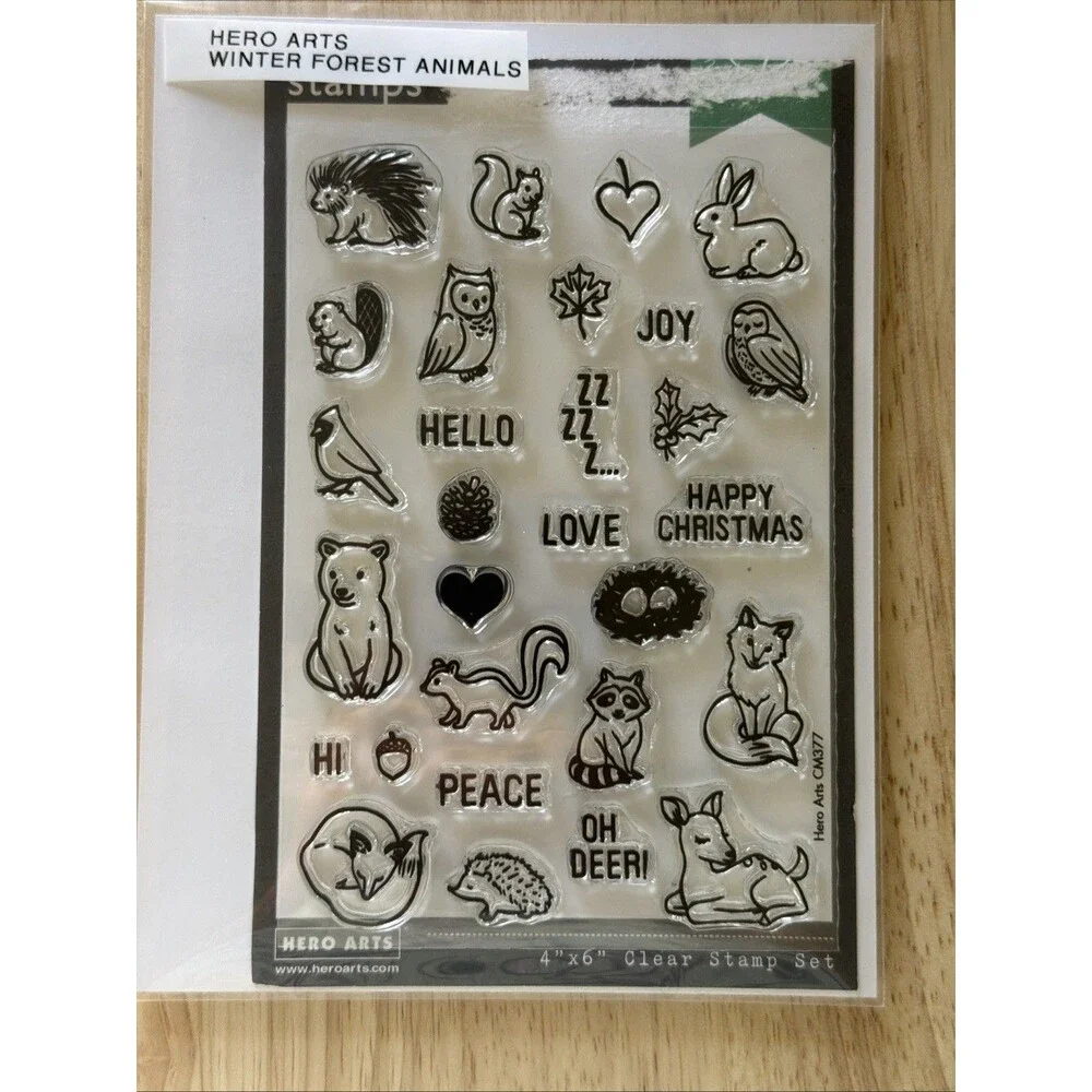 Hero Arts Winter Forest Animals Porcupine Deer Owl Beaver Clear Stamps and dies